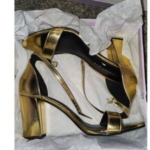 Madden Girl Beella Bright Gold Metallic Block Heel Ankle Strap Sandals